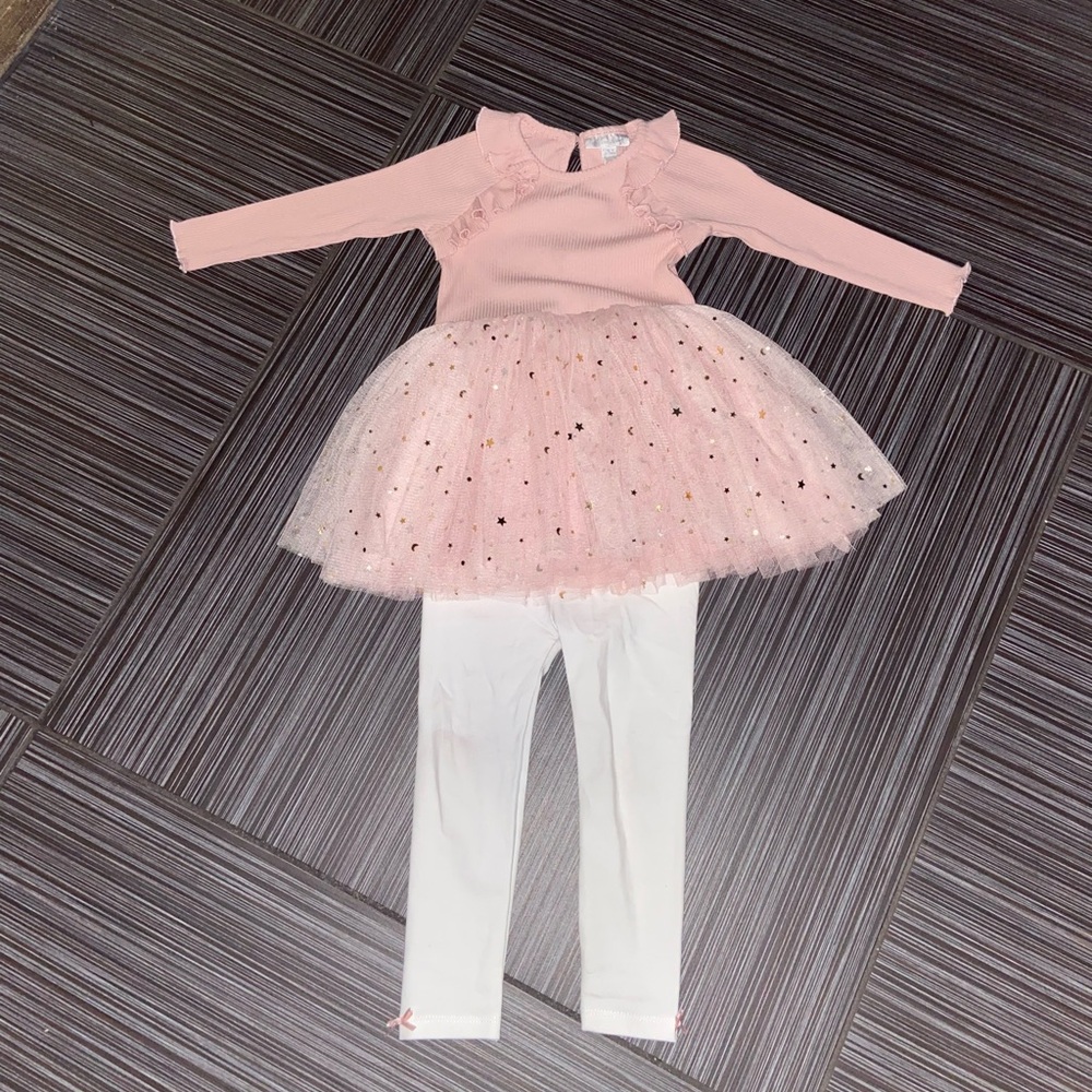 Miniclasix blush, pink outfit, set leggings, tutu dress or top size 18 months